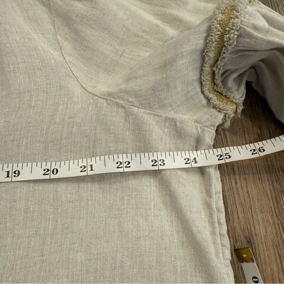 CHICOS 100% Linen Cream Puff Sleeve Embroidered Tunic Blouse Women’s Sz 14 Boho - Picture 9 of 11
